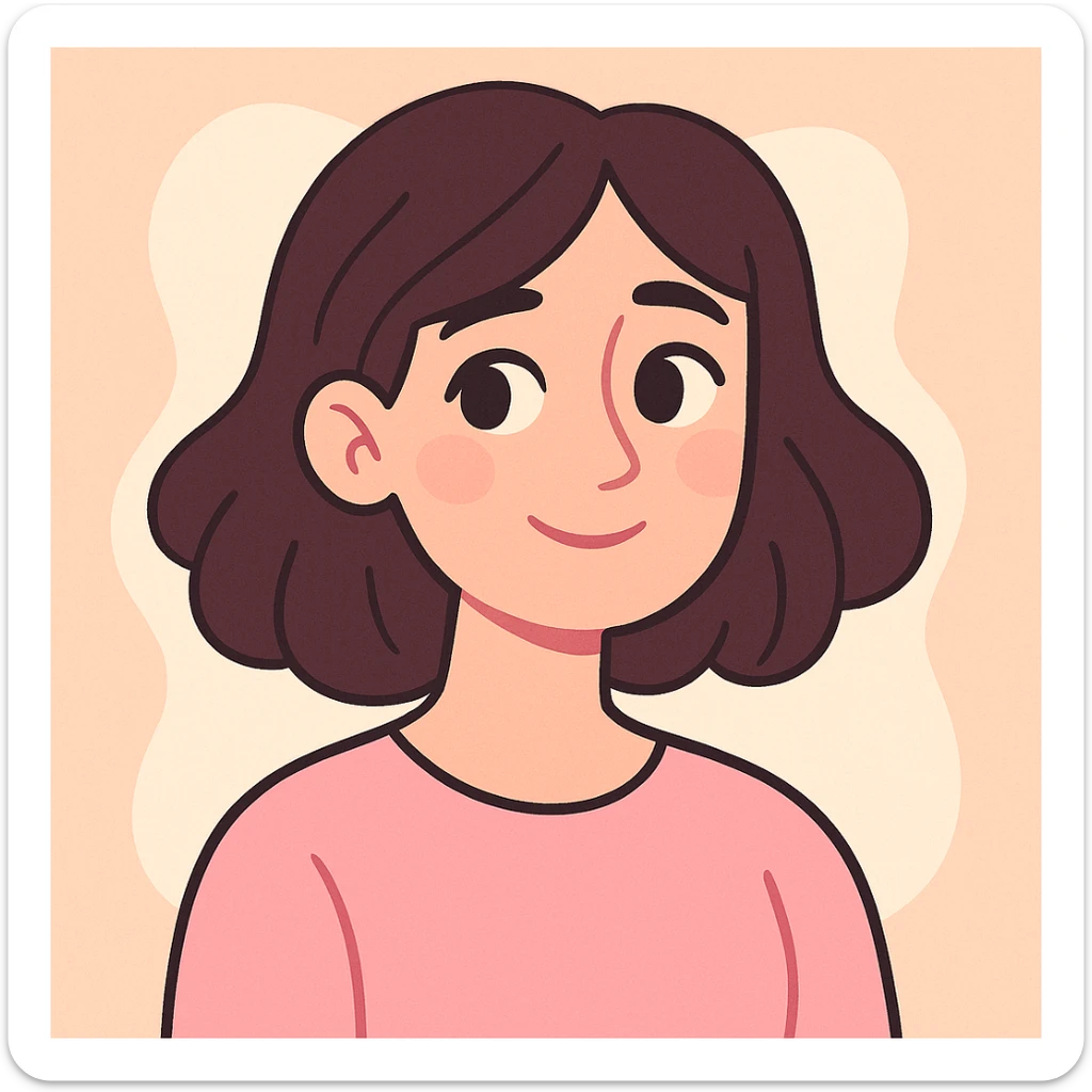 tasteful portrait of a brunette woman, soft pastel colors, gentle expression, pastel toon style sticker