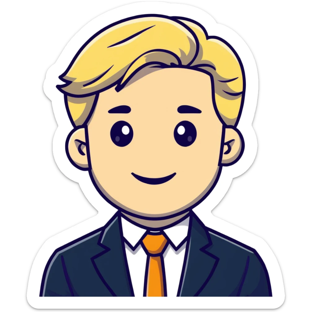 Oleg Tinkov, smiling, blond hair, business casual sticker