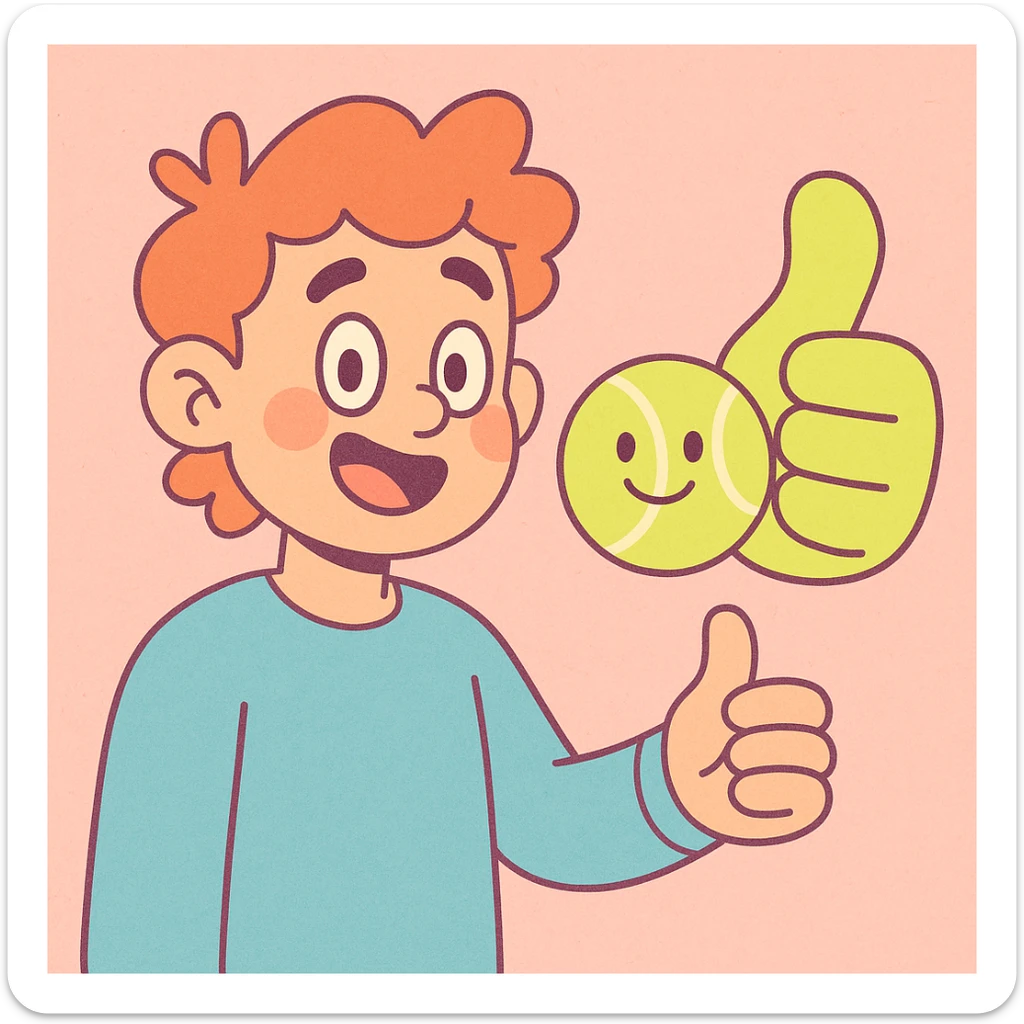 thumbs up in the shape of a tennis ball, pastel toon style sticker