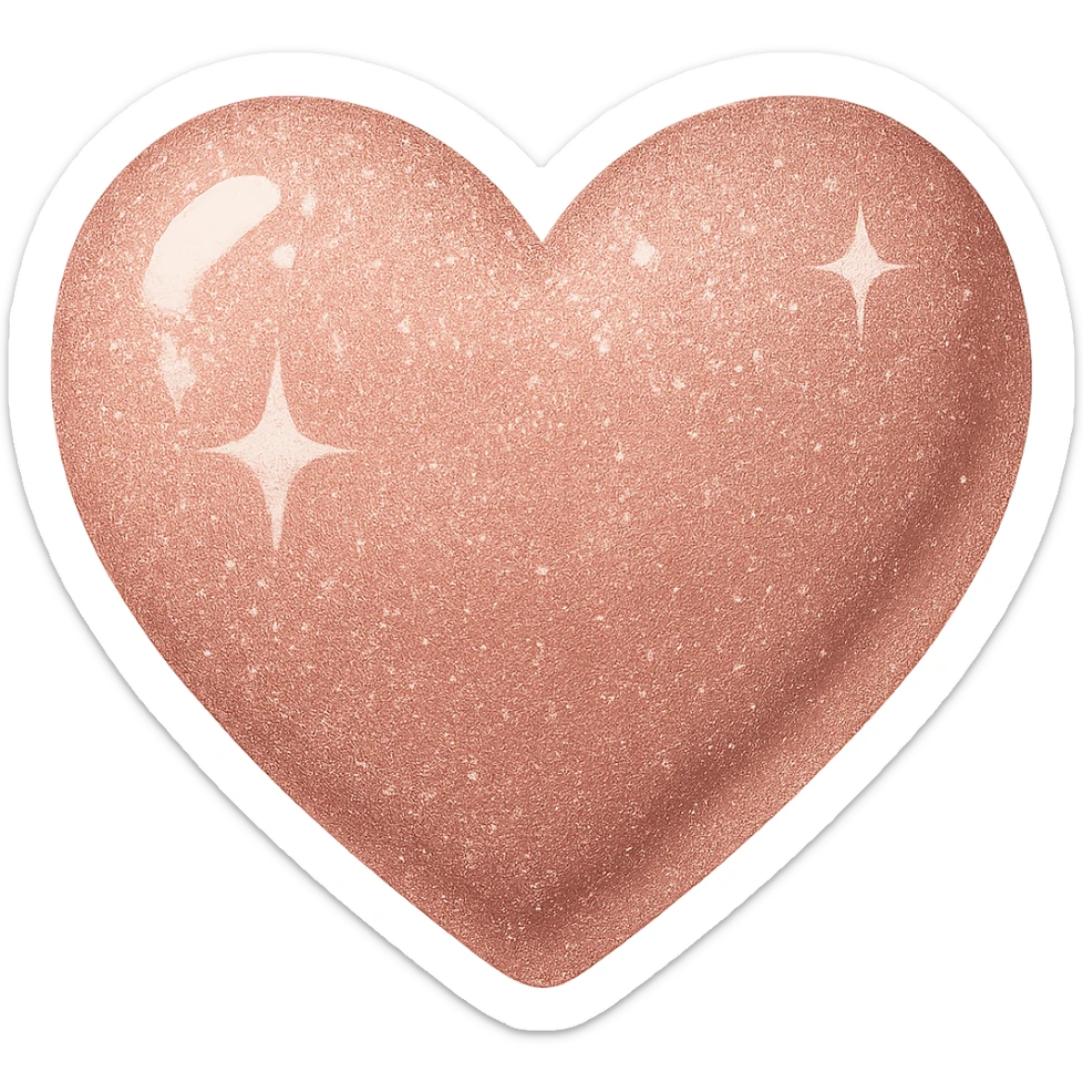 Edit the glittery gold color heart to a glittery rose gold color heart with a subtle gradient and no border. Keep the background transparent. Maintain the glittery texture and subtle gradient effect in rose gold tones. sticker