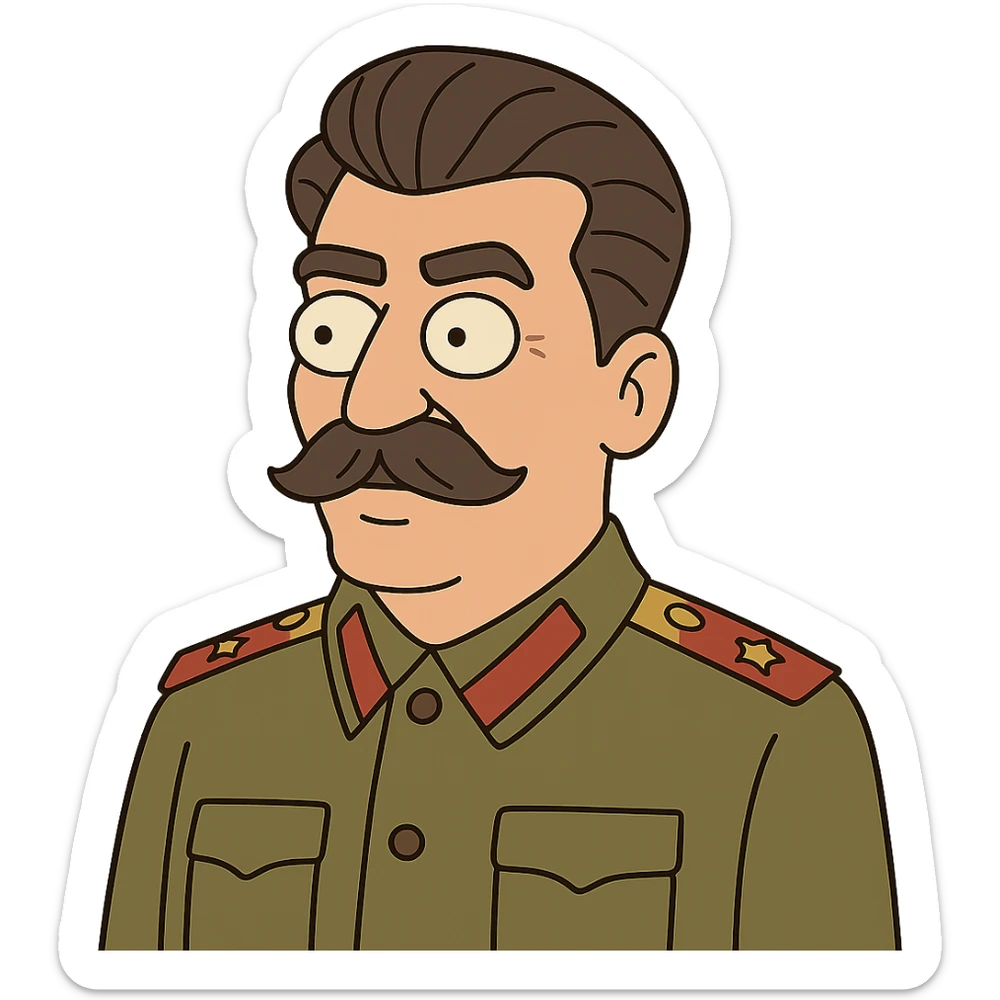 cartoon portrait of Joseph Stalin, neutral expression, simplified features sticker