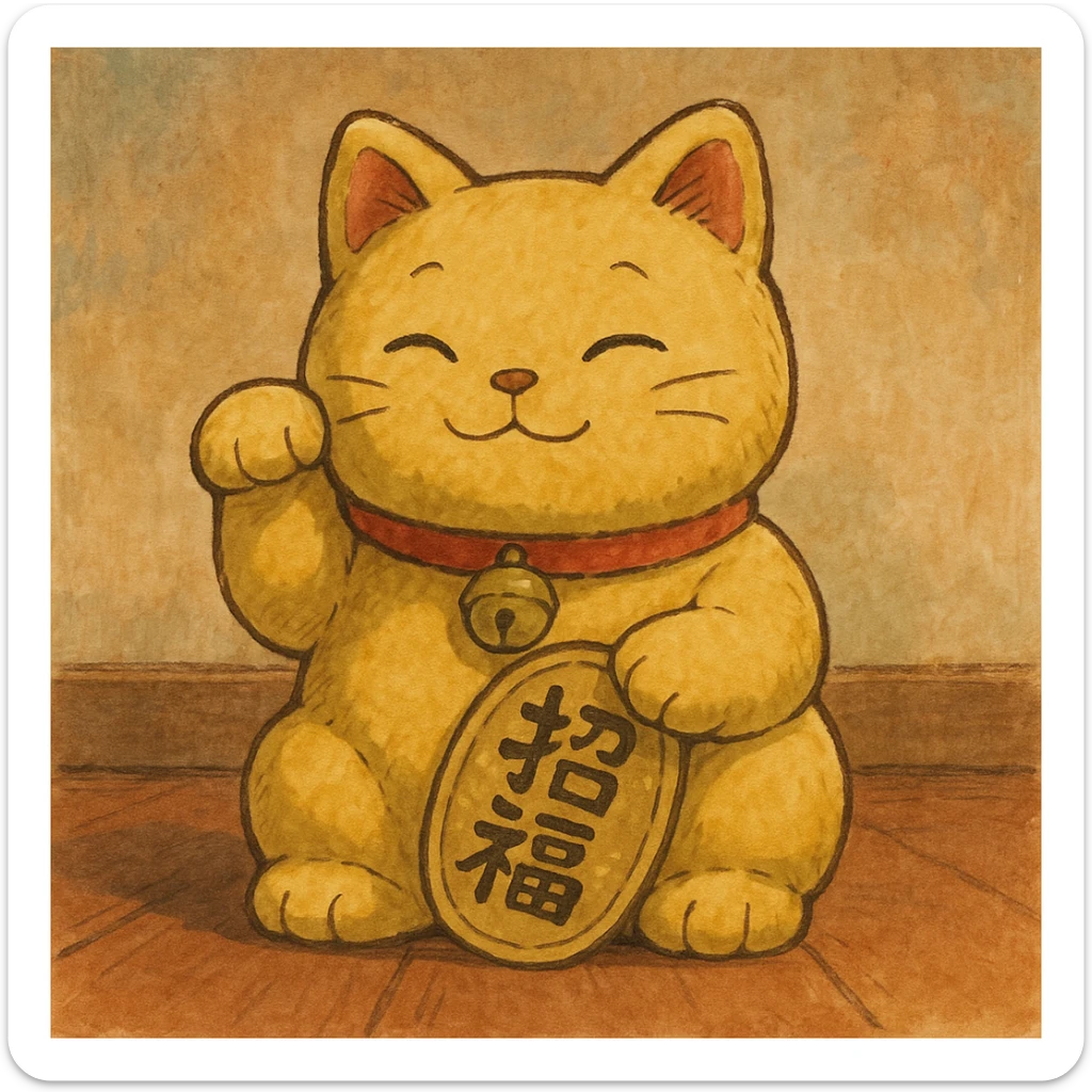 Gold Chinese lucky cat plushie  sticker