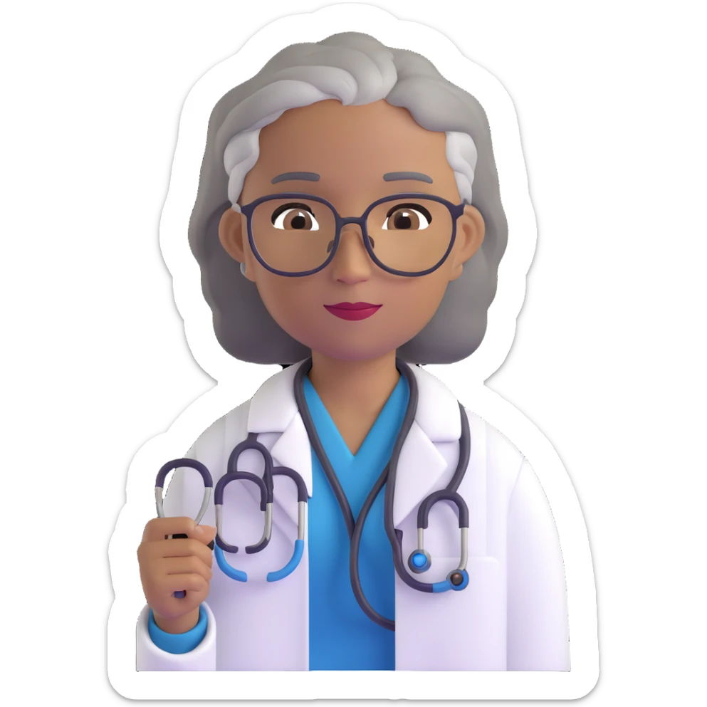 mature 60 year old doctor with stethoscope, gray hair, medium-dark tan skin tone, cinnamon skin, professional looking but not elderly sticker
