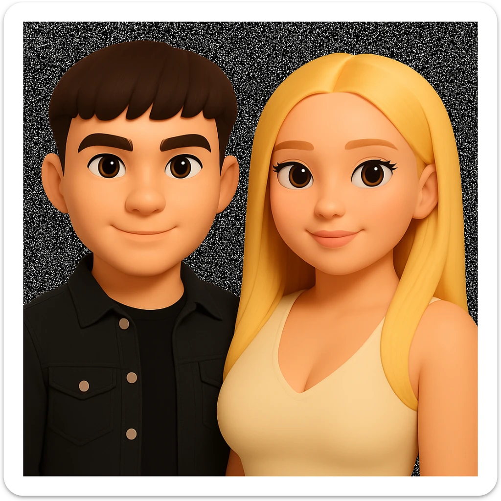 Slightly increase the volume of the upper body of the girl, slightly turn her to face forward, and make the skin color uniform. Maintain the cartoonish 3D style as in the reference image. sticker