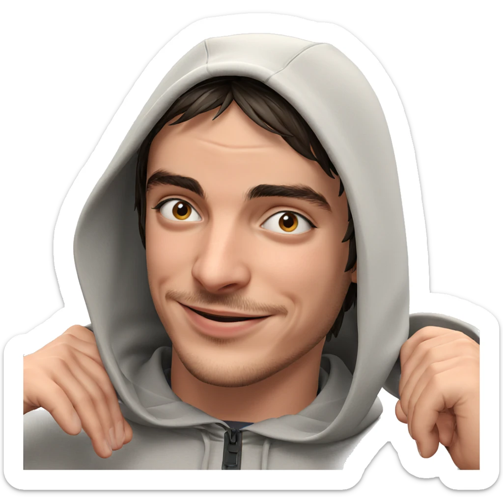 smiling boy with hood up sticker