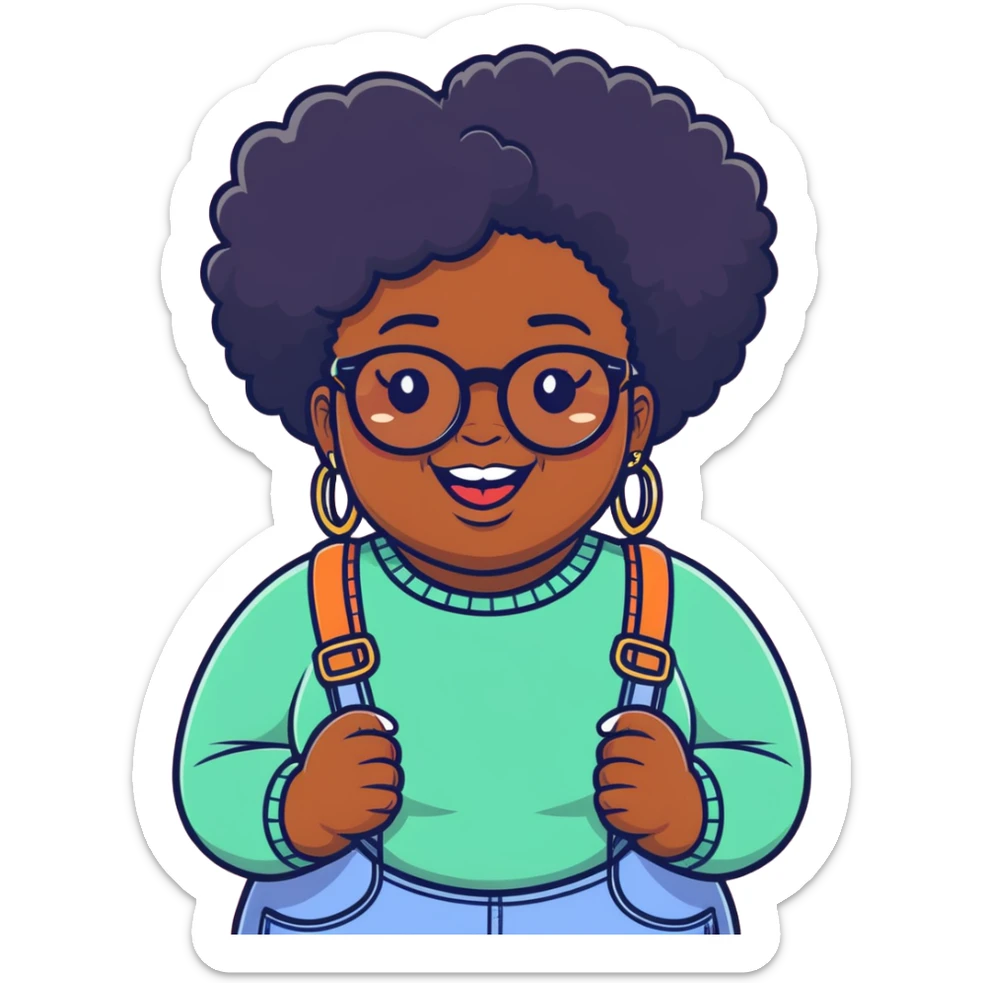 Fat black girl with gap tooth and glasses photographer natural hair sticker