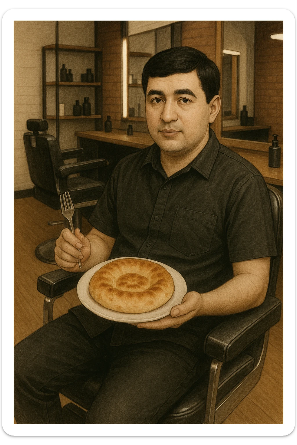 birinchidagi odamni yuziga 2 rasmdagi odamga uxshatib chizib bergin xuddu shunday non yen utirganini sticker