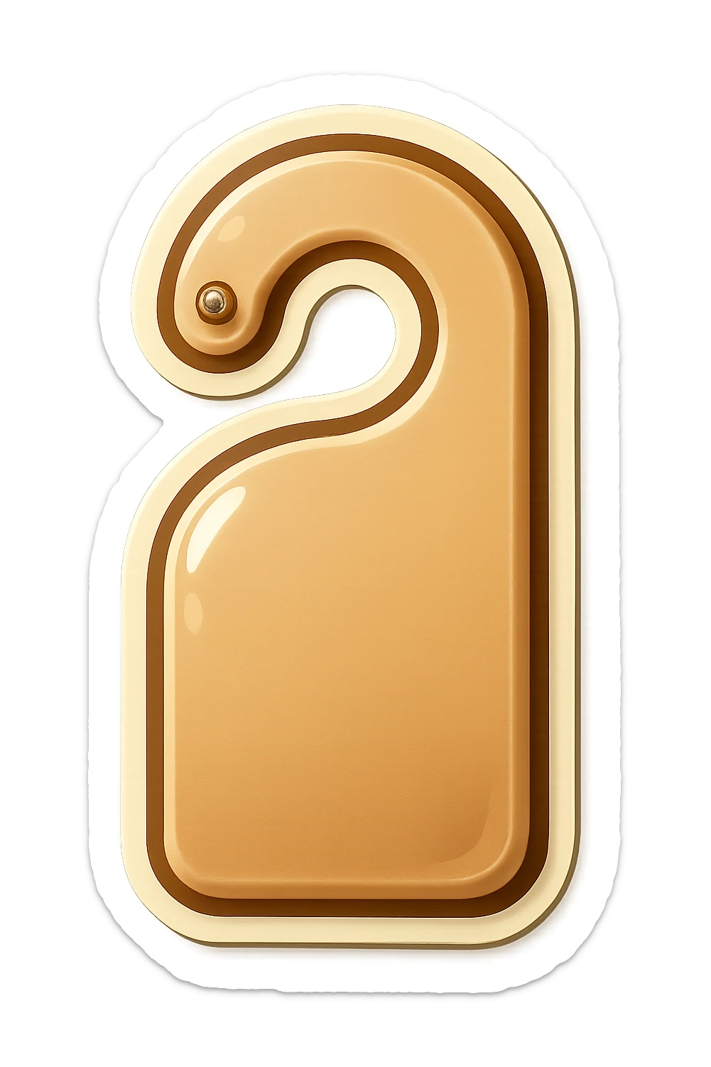 door sign, shaped figure, beige color, with shadows and highlights, retro sticker style, hanging on two nails, transparent background sticker