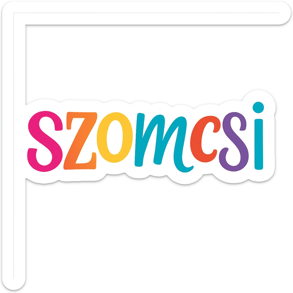 colorful modern text image with the word 'szomcsi' in the center, varied colorful fonts, no emoji or face sticker