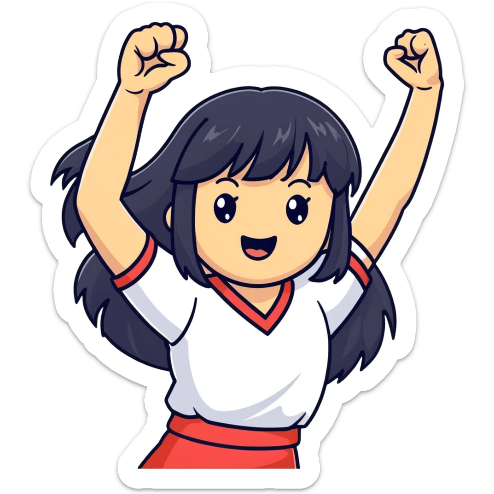 East Asian woman with long black straight hair and bangs cheering for Doosan Bears baseball team sticker