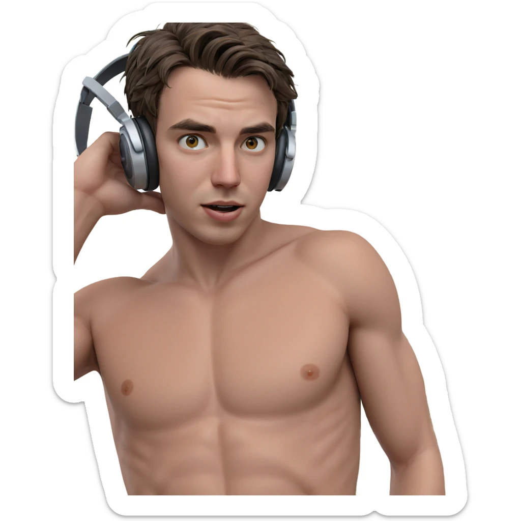 boy with headphones looking at you sticker