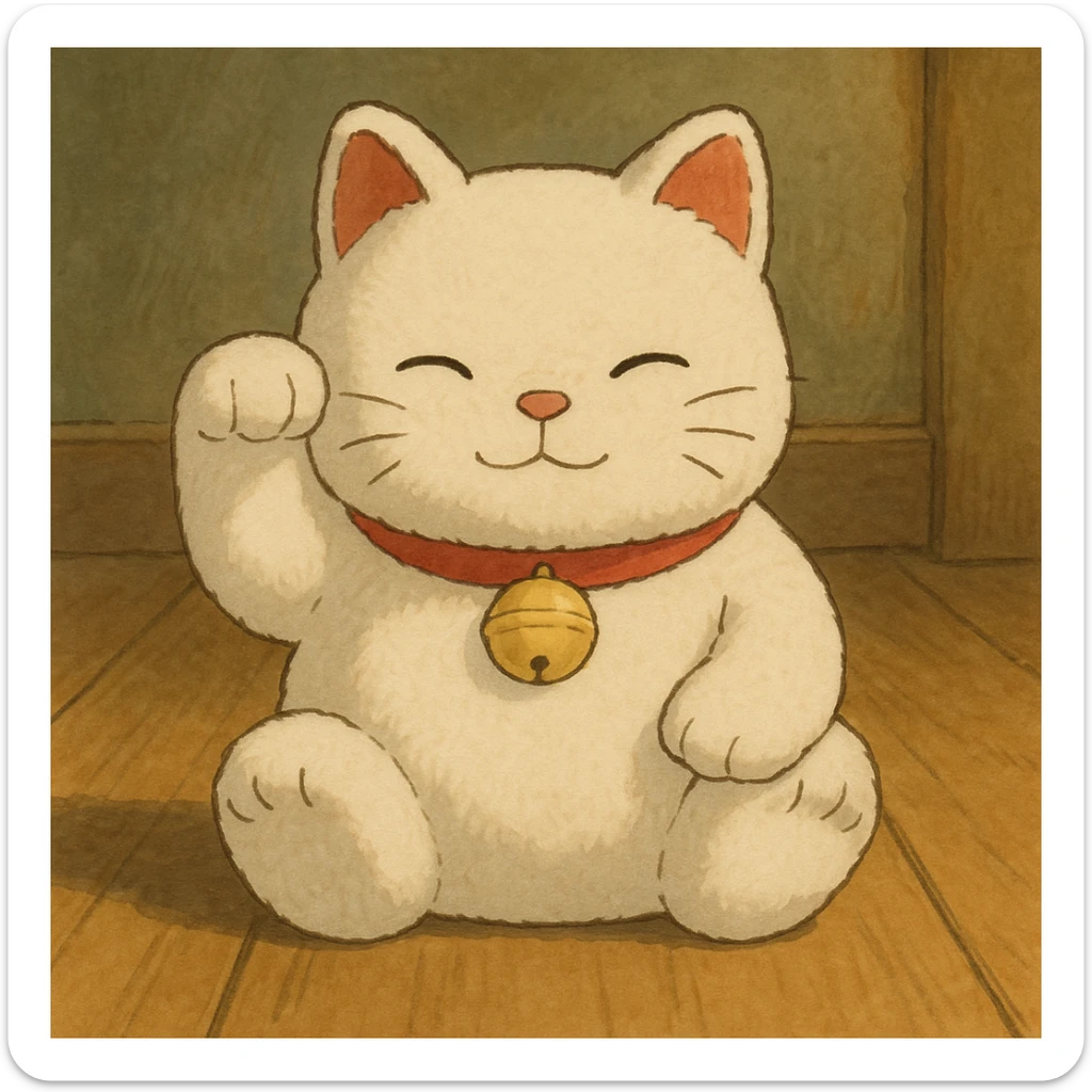 White Chinese lucky cat plushie  sticker