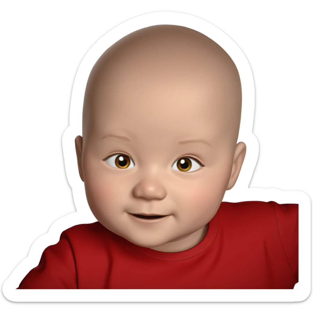 bald boy with a smile sticker