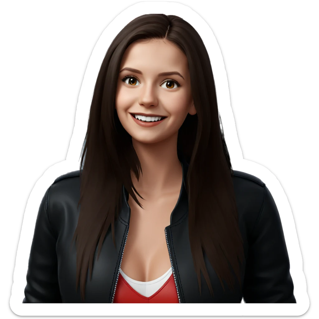 smiling girl in leather jacket sticker