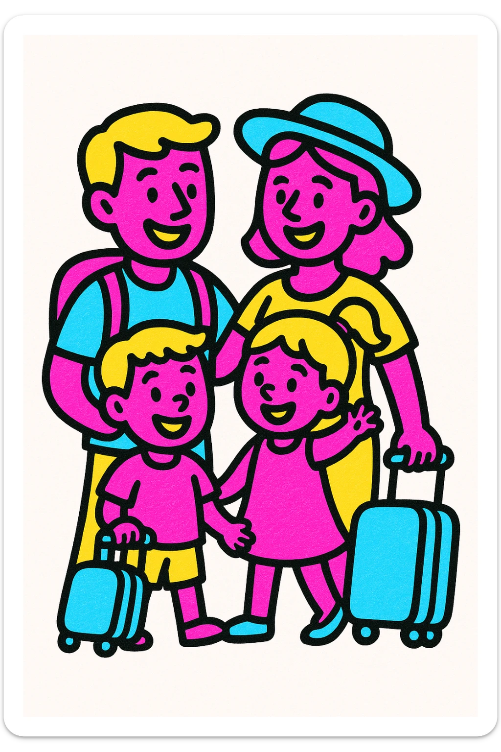 una familia viajando, estilo colorido y alegre, vibrant and joyful colors sticker