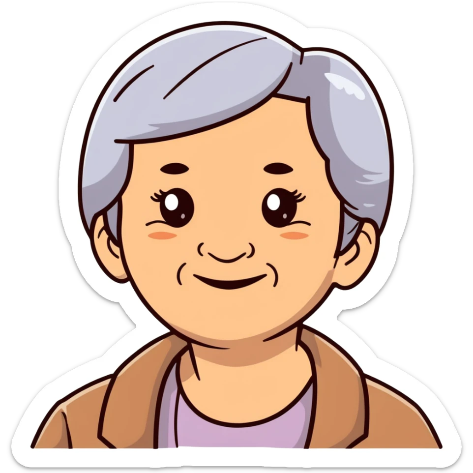 warm smiling grandmother with straight hair and brown eyes sticker