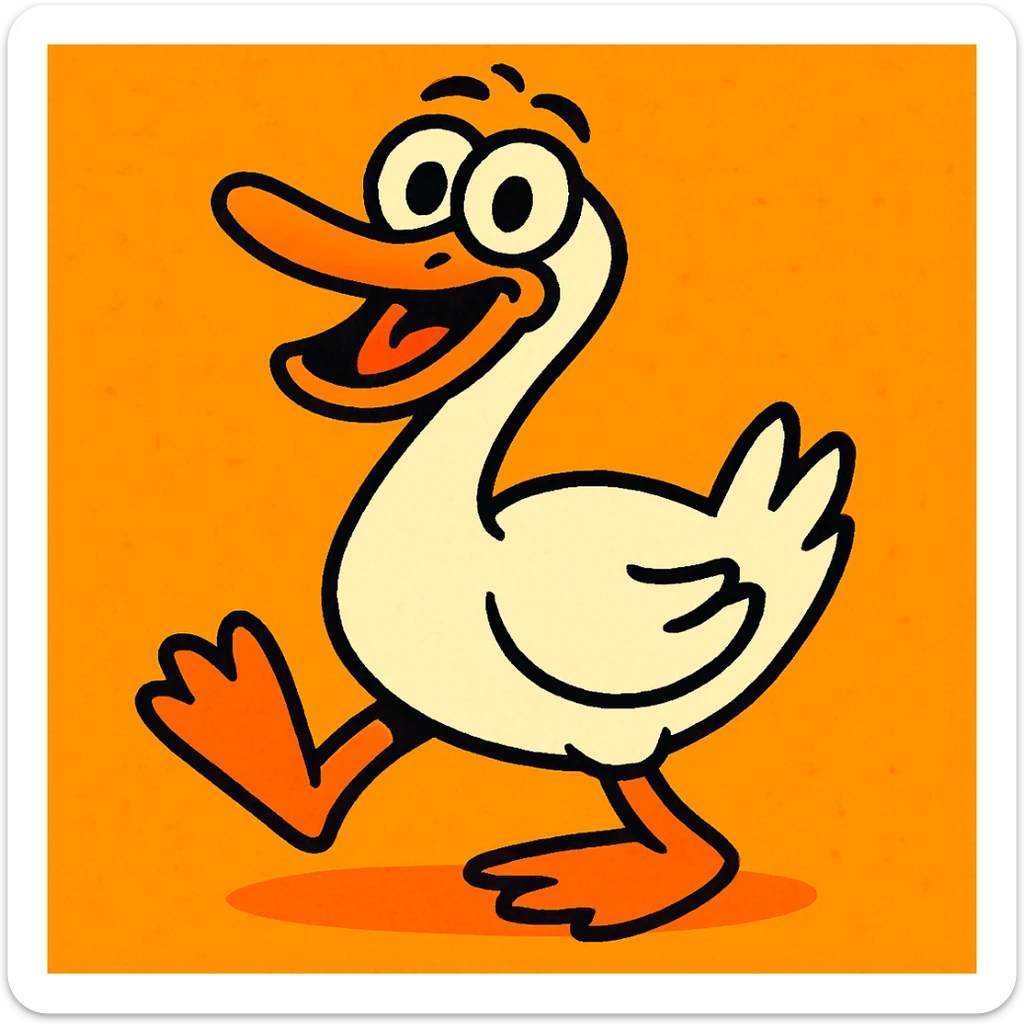 a silly goose, playful and goofy, cartoon style, vibrant colors, whimsical sticker
