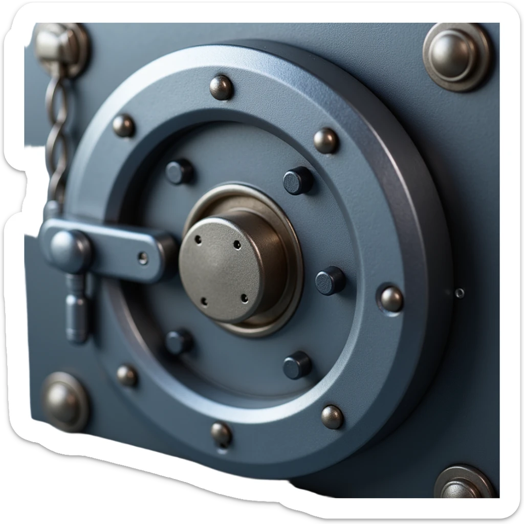 a close-up of a bank vault face, skeuomorphism style, realistic metal, shiny lock, 3D look sticker
