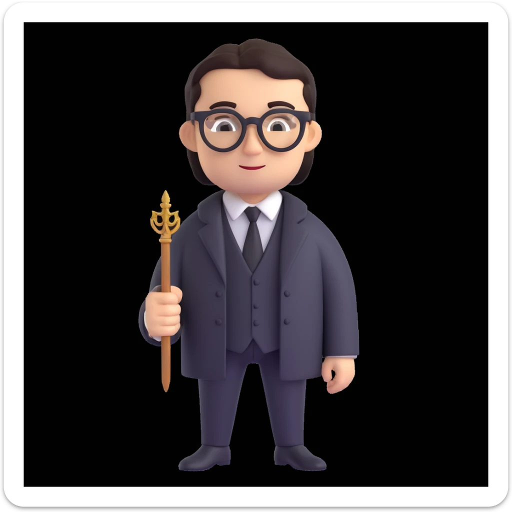 a medieval man wearing black glasses and a black suit sticker