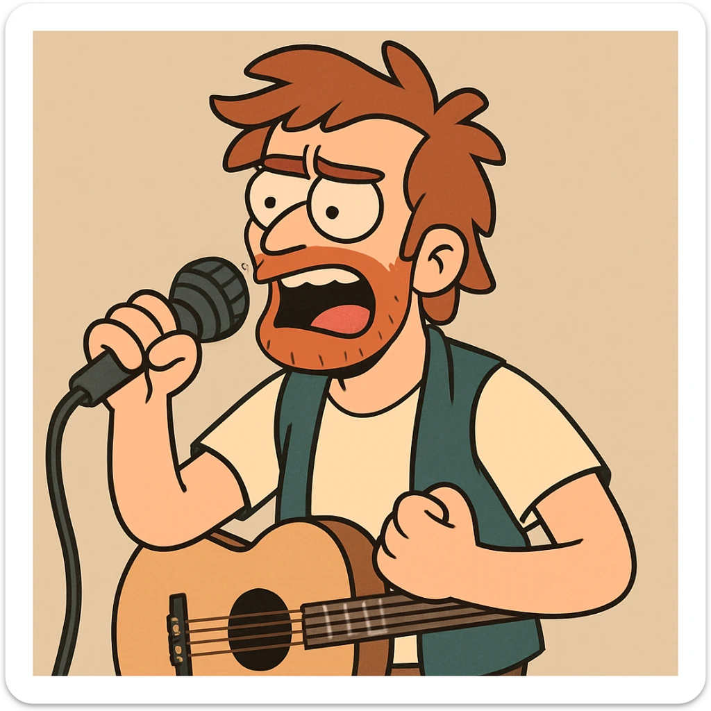 musician singing into microphone, cartoon style sticker