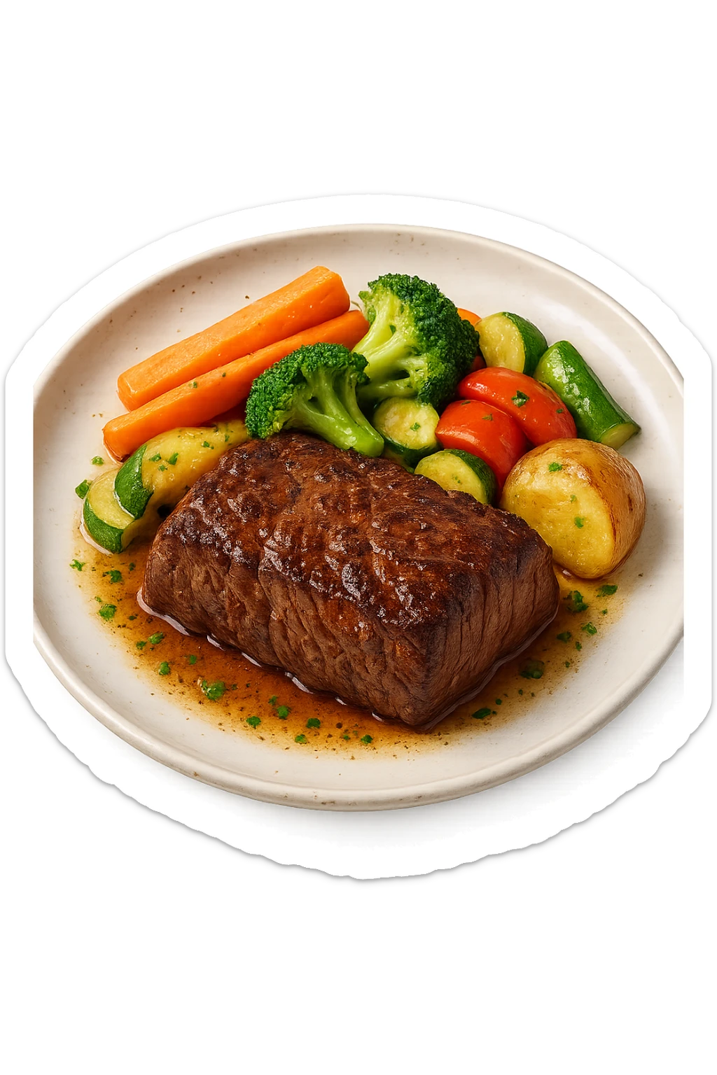 Manzo con verdure su un piatto sticker