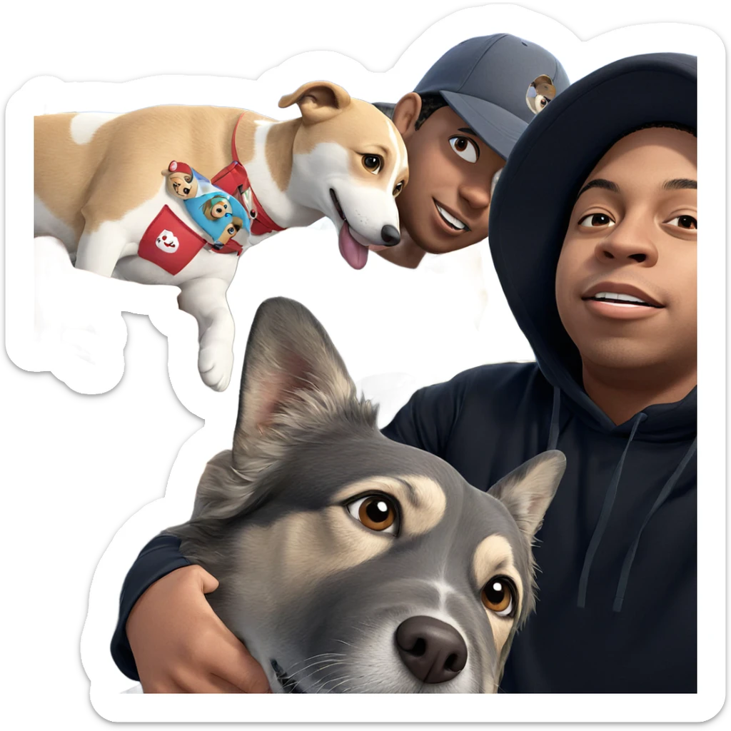 boys with dog and hats sticker