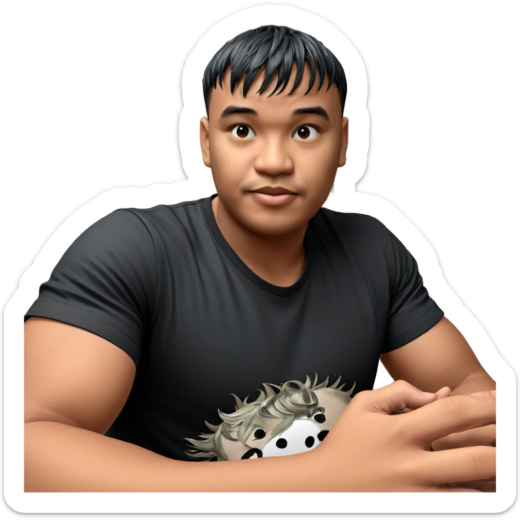 boy with black shirt indoor sticker