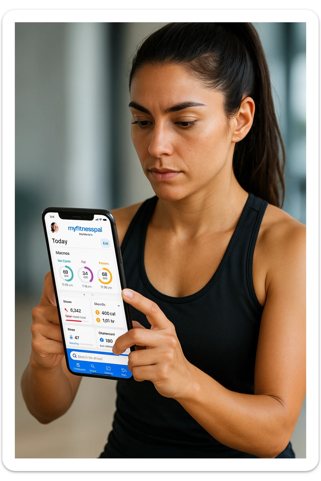 Donna sportiva che usa app contacalorie come myfitnesspal sticker