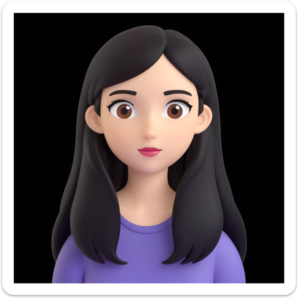 emoji of a white girl with black long hair and brown eyes, looking to the side sticker