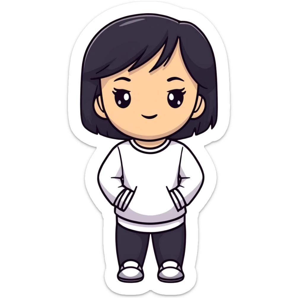 Lightskin young girl with black straight hair and dark eyes sticker