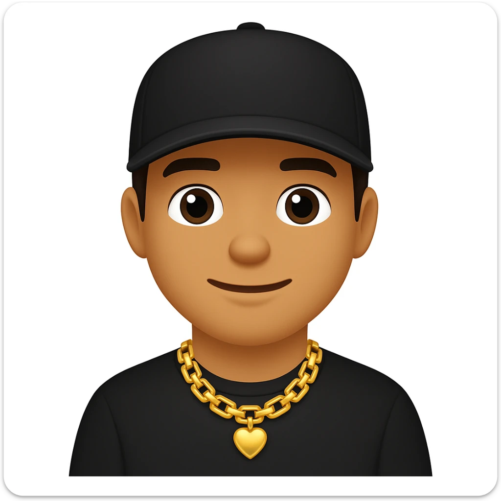 Create an image of a man with a gold chain and a baseball cap in the style of emoji style. The style should resemble emoji aesthetics with clear, simple, and colorful features. sticker
