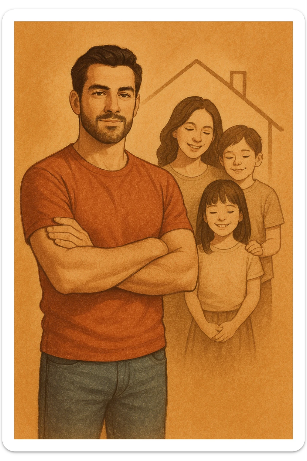 UOMO A BRACCIA CONSERTE CHE TRASMETTE PROTEZIONE PER LA SUA FAMIGLIA sticker