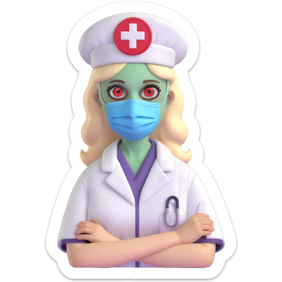 zombie nurse female with nurse hat and medical mask sticker