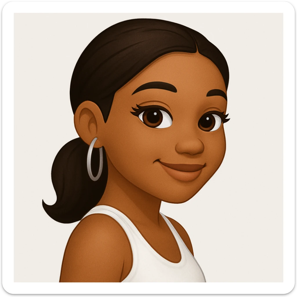 turn the second man in emoji style of the 1st image, match the facial features and match dressing style of the 2nd image, she is wearing white tank top lose, side pose sticker