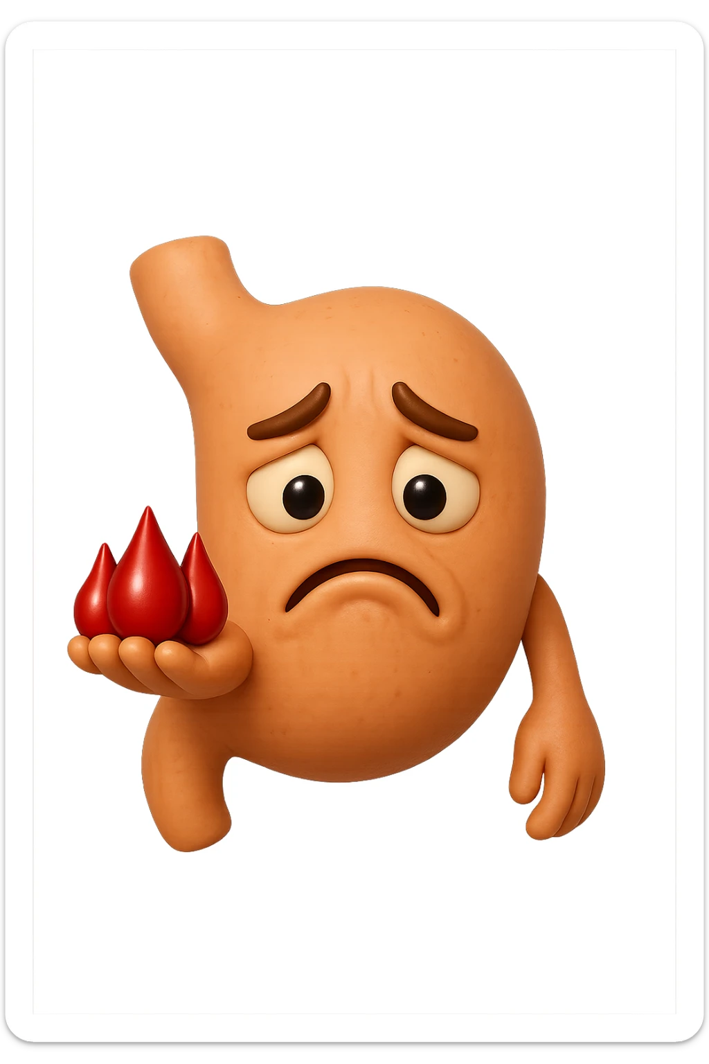 emoji stile iphone 3d di stomaco triste con 3 gocce di sangue 3d in mano, iperrealistiche 4k sticker