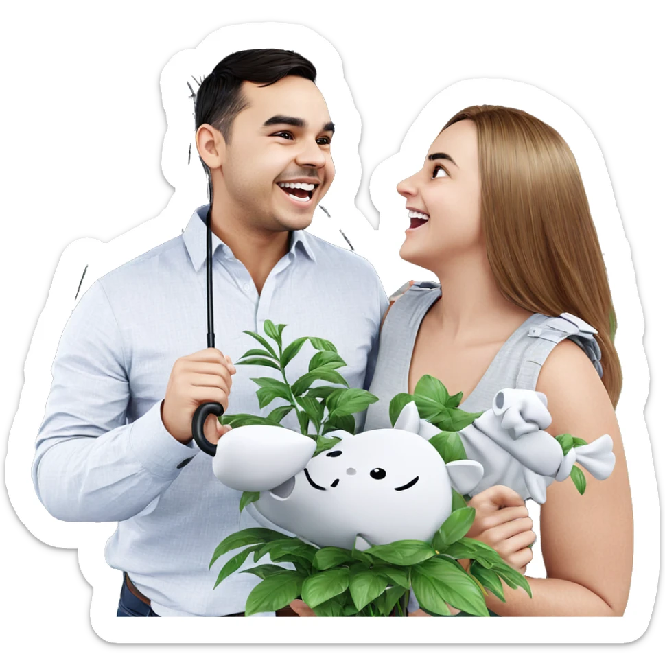 playful moment under shared umbrella sticker