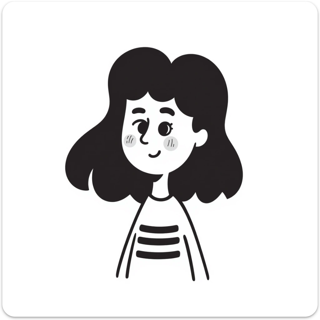 A cute hand-drawn girl named Elma with long hair and a friendly smile sticker