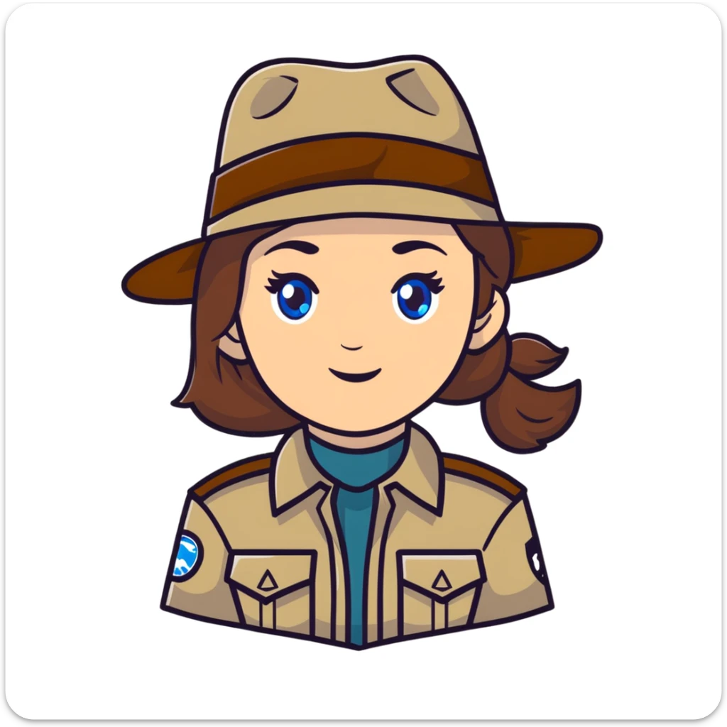 white woman park ranger with brown hair and blue eyes in a nature background sticker