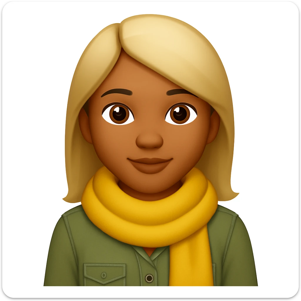 Edit the image of a girl with wheatish complexion, light green shirt, and jeans to change the scarf color to yellow. Keep the rest of the image the same. The original style is emoji style, so maintain a simple and clean emoji-like appearance. sticker