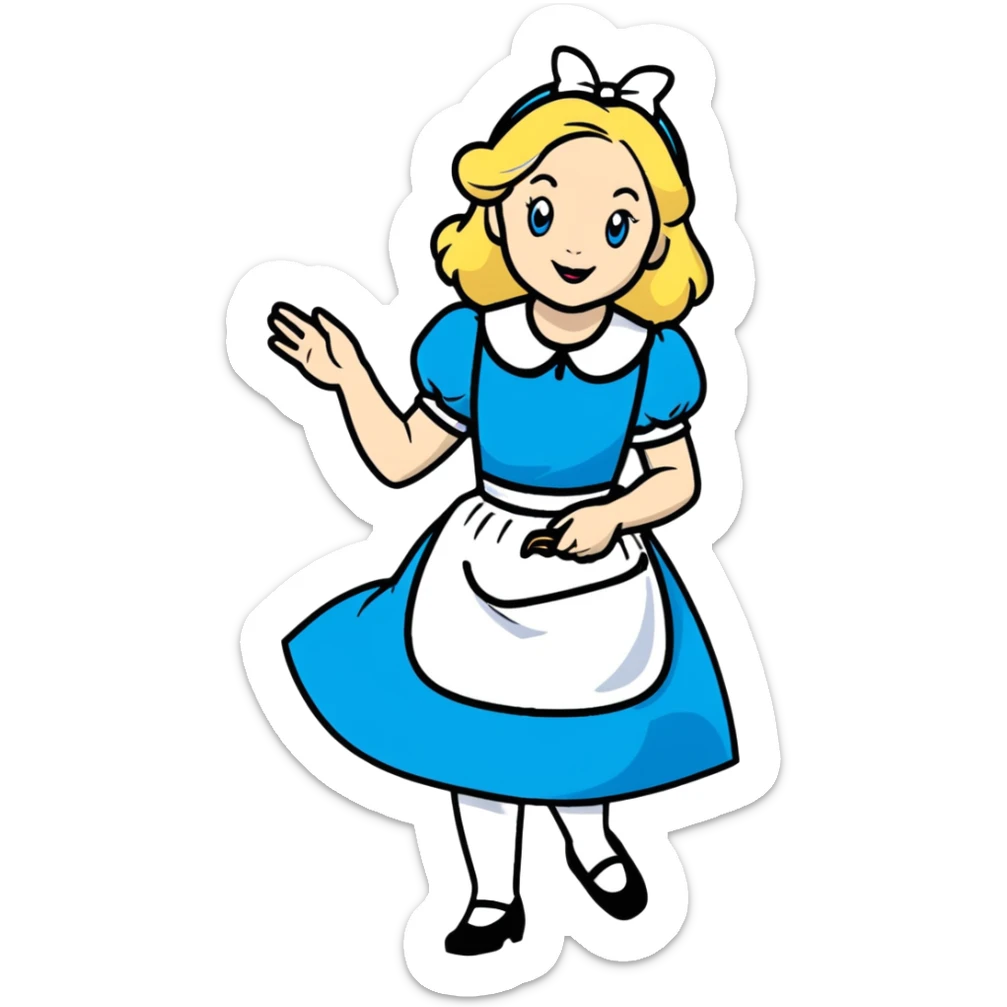 Disney's animated Alice in Wonderland performing a curtsey in her blue dress with white apron sticker