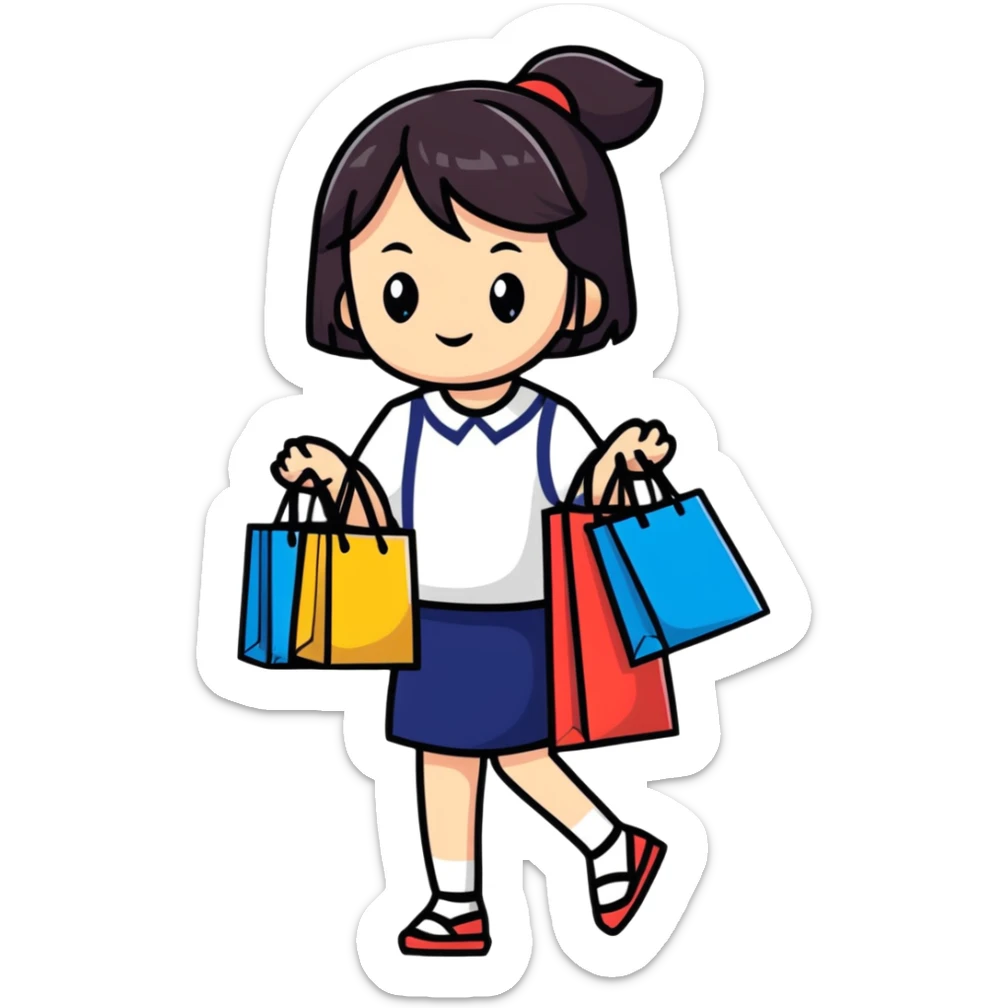 Fashionable Japanese girl with shopping bags sticker