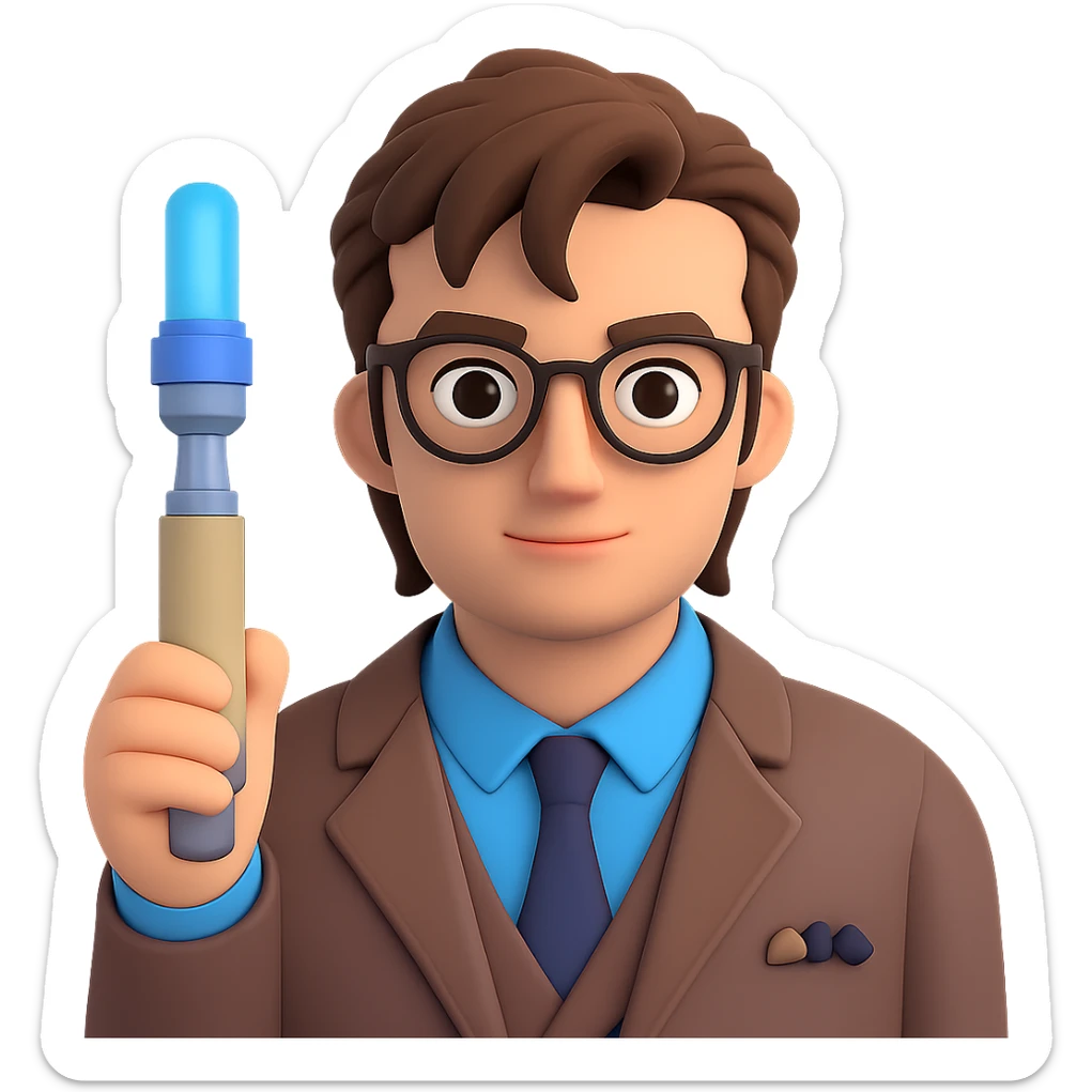 Add a sonic screwdriver to the Tenth Doctor in the style of microsoft 3D fluent emojis, keeping the original 3D emoji style look and feel, with no background. sticker