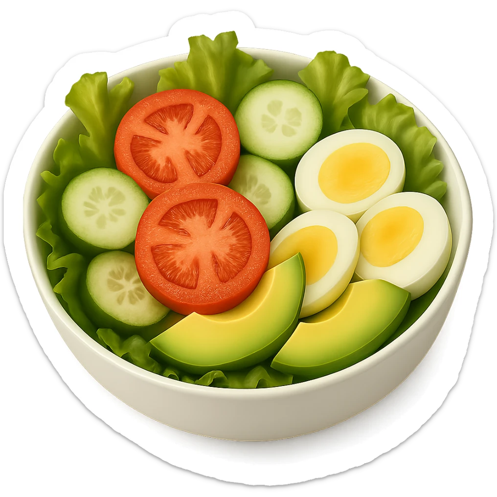 Add sliced boiled egg to the salad, keeping the style clean and simple with no background. sticker