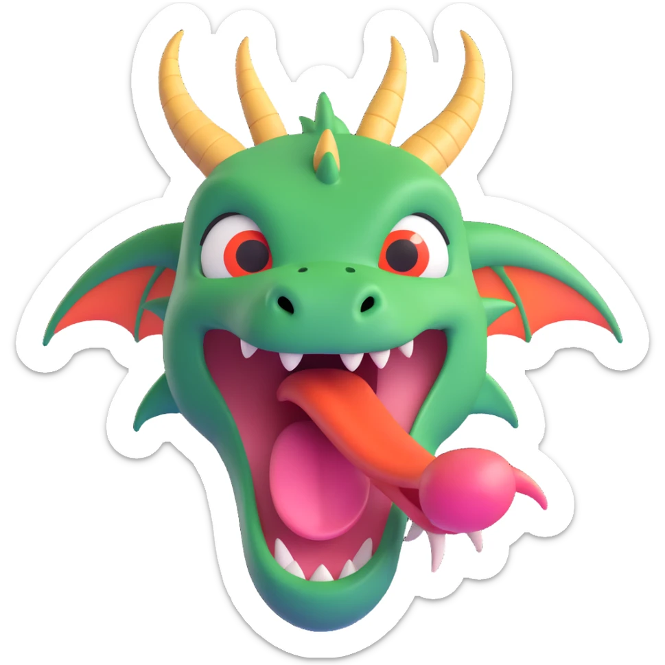 cute fitness dragon coach face, playful expression, tongue out sticker