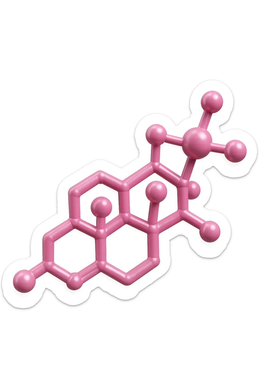 molecola chimica del cortisolo in 3d, colore rosa, fluttua in aria, iperrealistica 4k sticker
