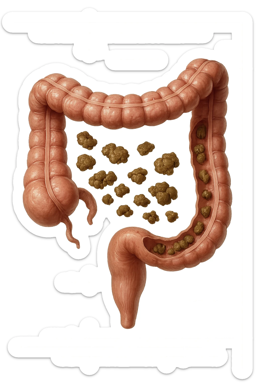 intestino umano anatomico realistico con feci spezzettate iperrealistiche nel colon sticker