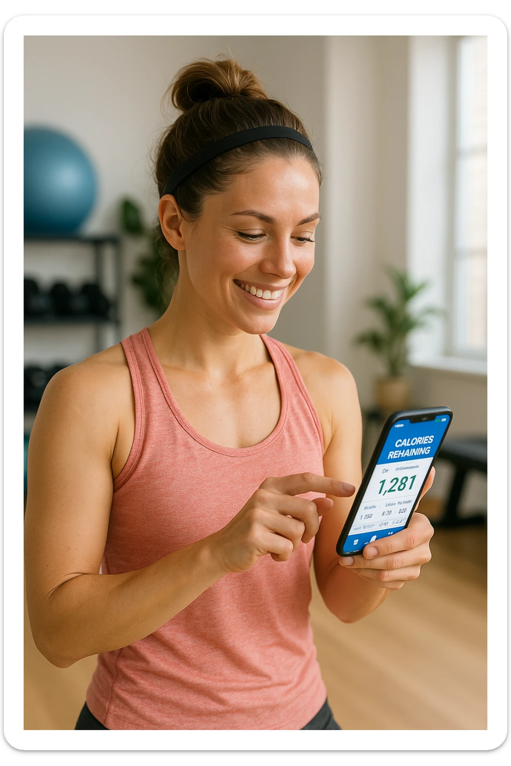 Donna sportiva che usa app contacalorie come myfitnesspal sticker