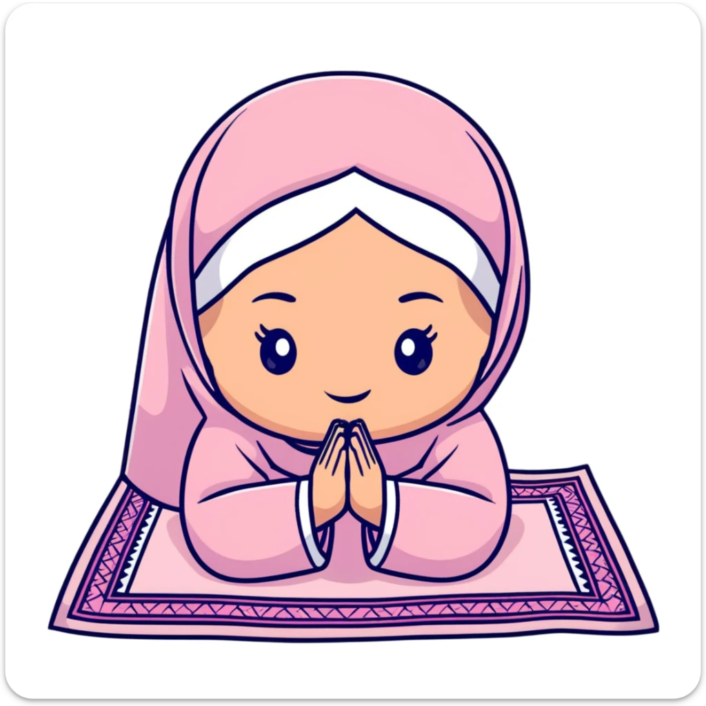 baby Muslim girl wearing pink dress on a light pink prayer rug sticker