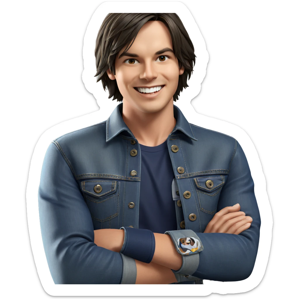 boy in denim jacket smiling sticker