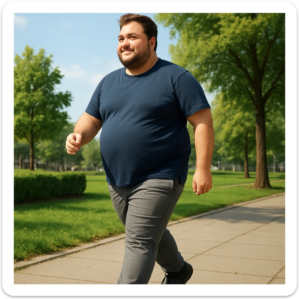 uomo grasso sedentario, che fa passi giornalieri per la sua salute fisica sticker